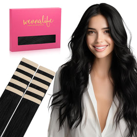 Wennalife Tape in Hair Extensions Jet Black 26 inch front view