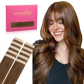 Wennalife Tape in Hair Extensions Light Auburn Brown 14 inch front view