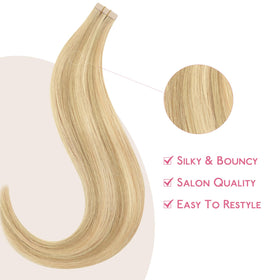 Wennalife Tape in Hair Extensions Light Blonde styled on model