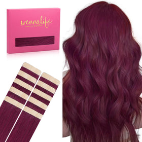 Wennalife Tape in Hair Extensions Light Burgundy front view