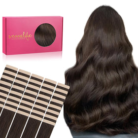 Wennalife Tape in Hair Extensions light dark brown front view