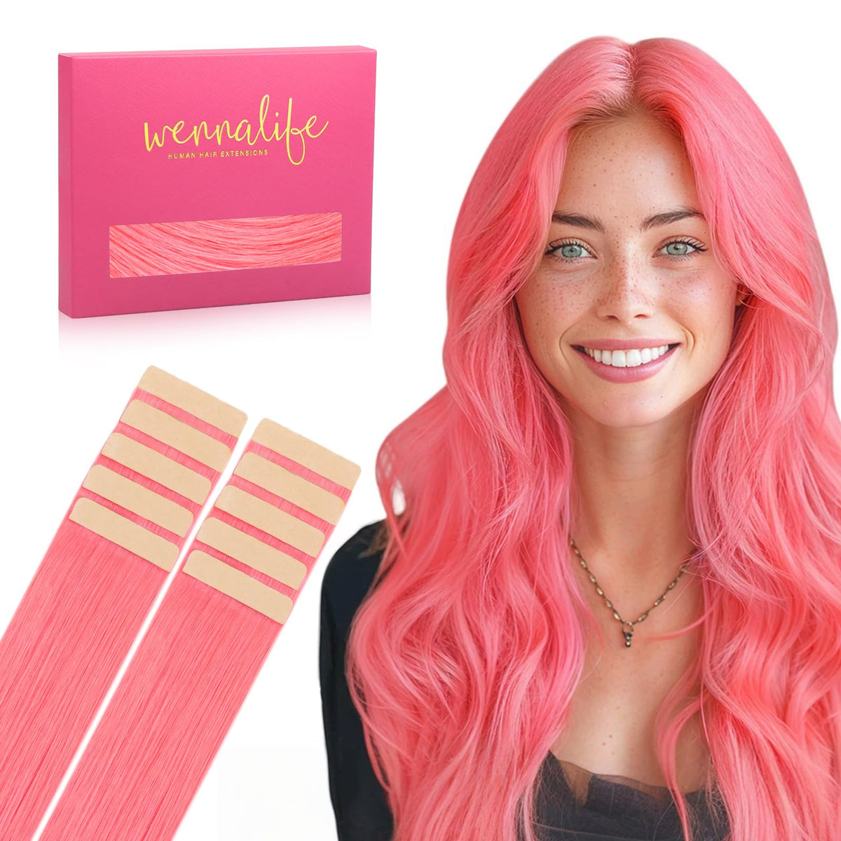 Wennalife Tape in Hair Extensions Light Pink front view