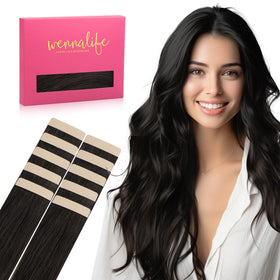 Wennalife Tape In Hair Extensions Natural Black 22 inch front view