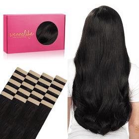 Wennalife Tape in Hair Extensions Natural Black front view