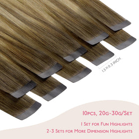Wennalife Tape in Hair Extensions Ombre Walnut Brown back view