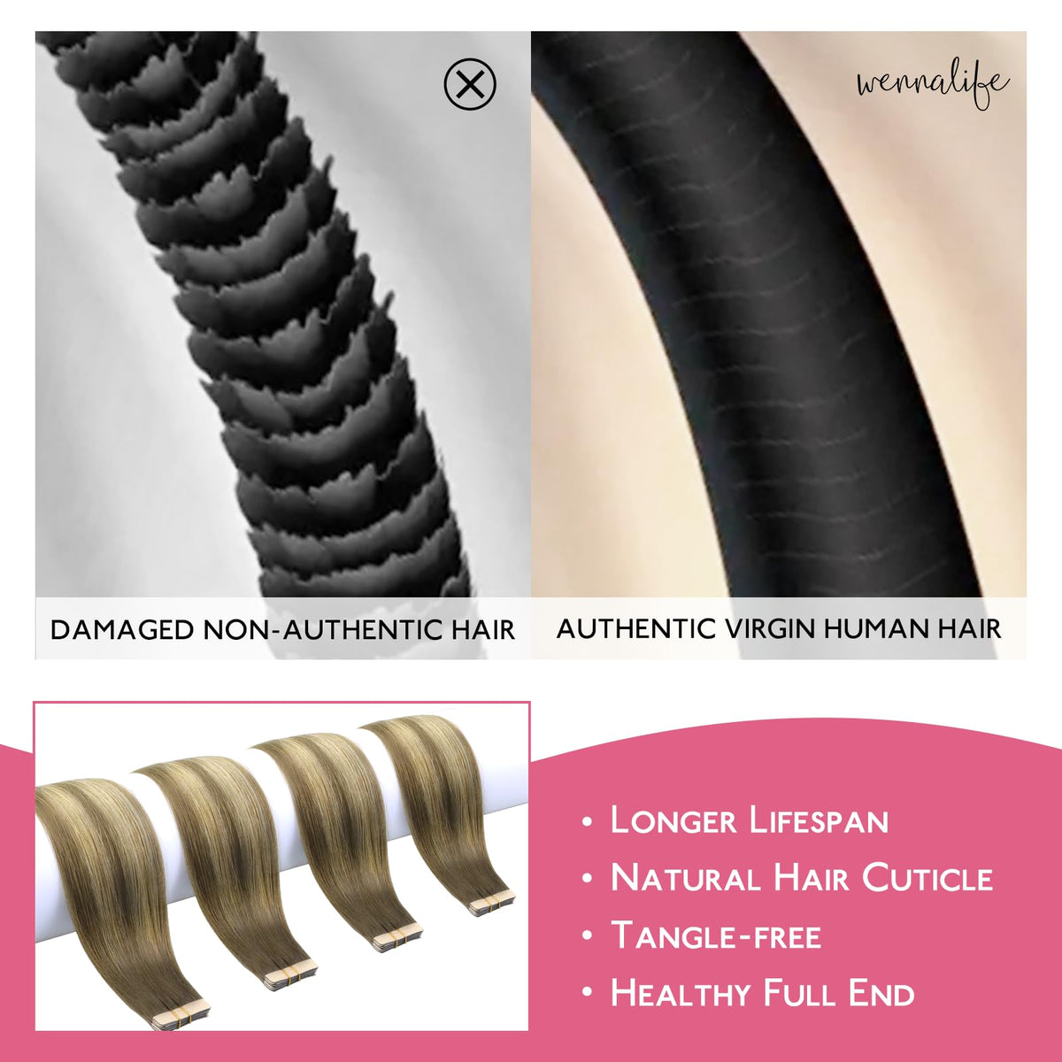 Wennalife Tape in Hair Extensions Ombre Walnut Brown packaging