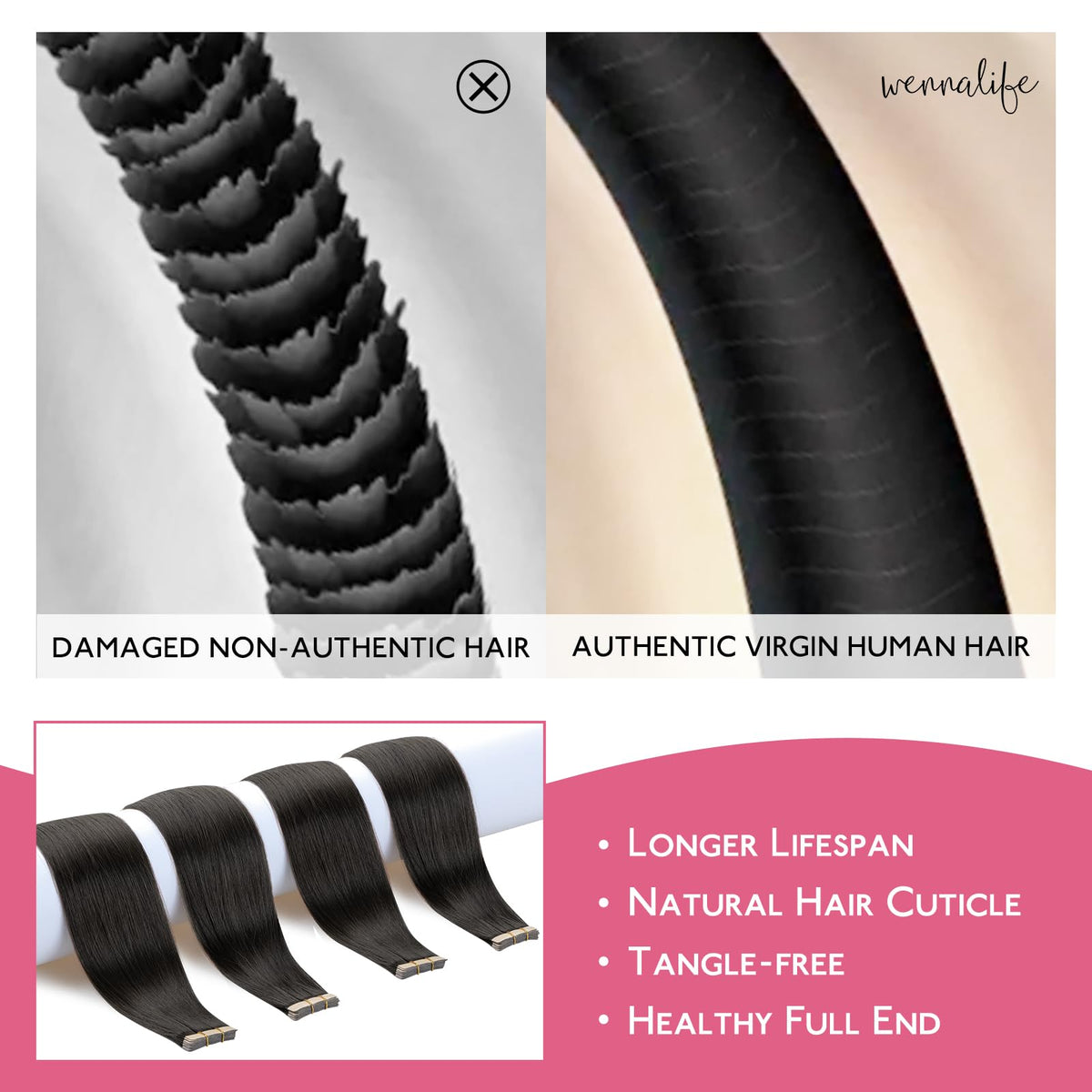 Wennalife Tape in Hair Extensions packaging with 10 pieces