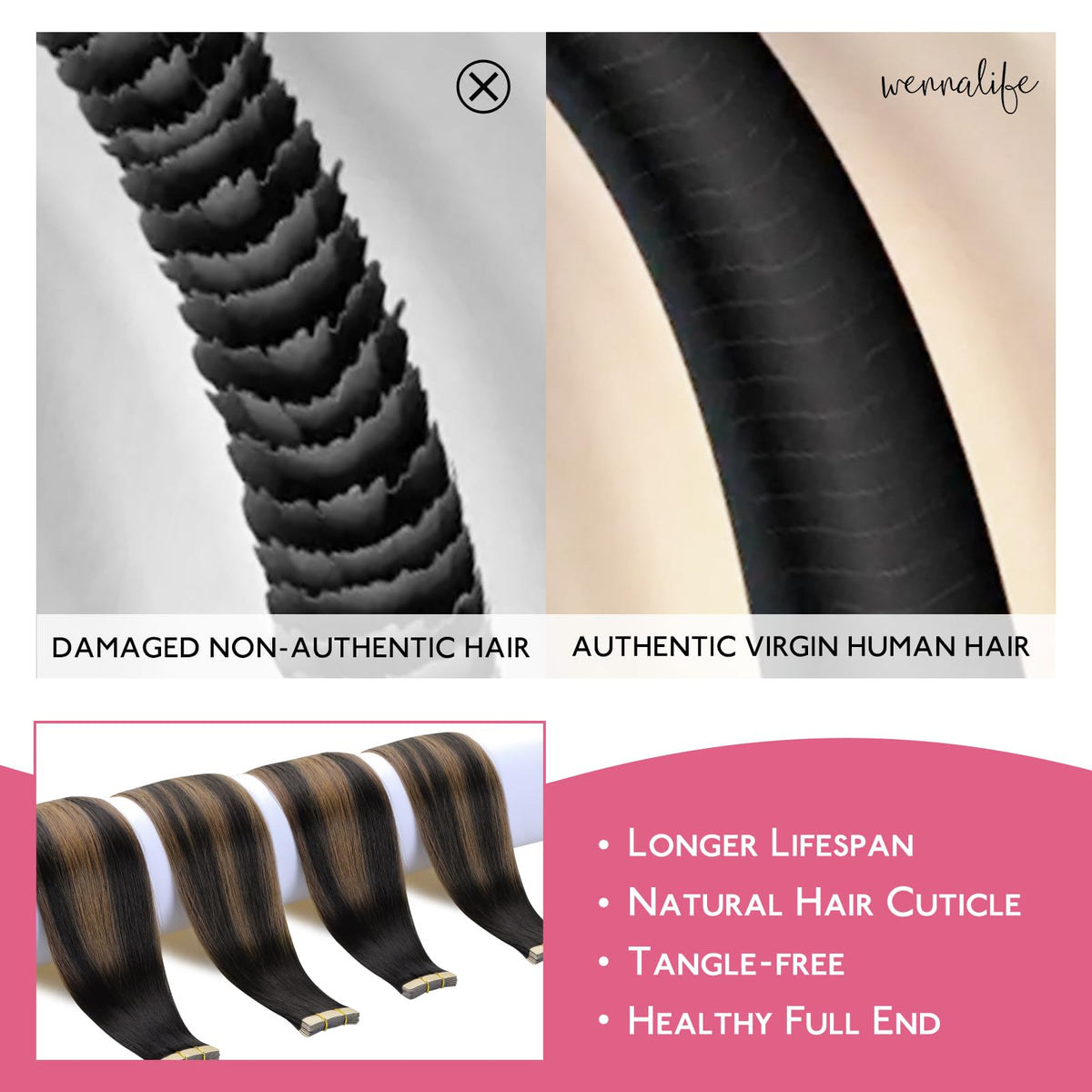 Wennalife Tape in Hair Extensions packaging with 10 pieces