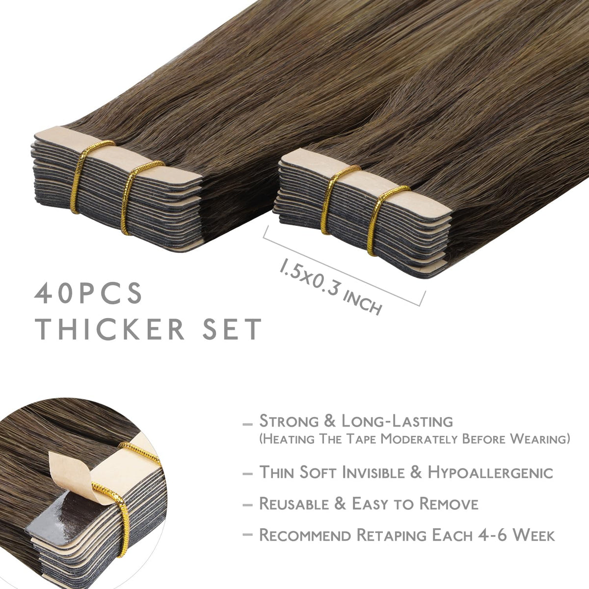 Wennalife Tape in Hair Extensions packaging with replacement tapes