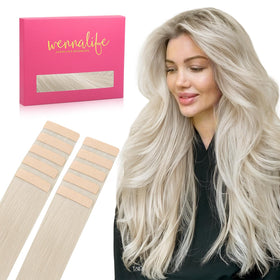 Wennalife Tape in Hair Extensions Platinum Blonde 14 inch front view