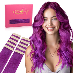 Wennalife Tape in Hair Extensions Purple 14 inch pack front view
