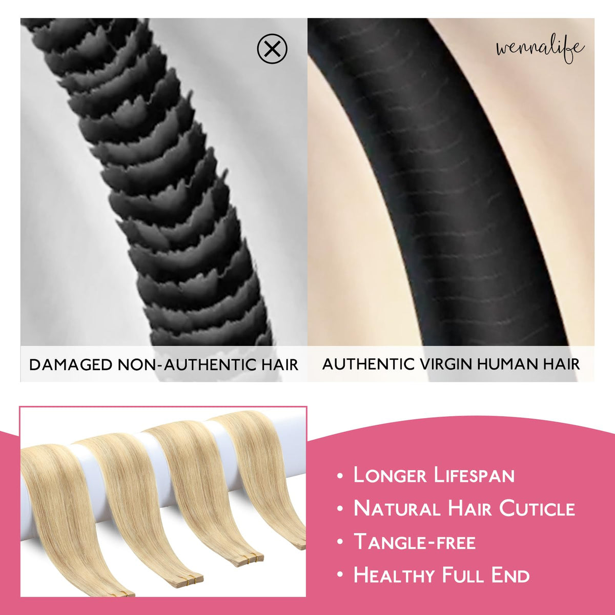 Wennalife Tape in Hair Extensions showing length and texture