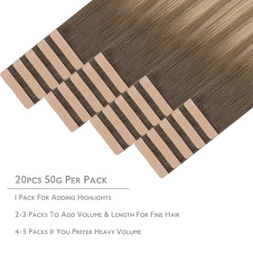 Wennalife Tape in Hair Extensions showing the balayage colour transition