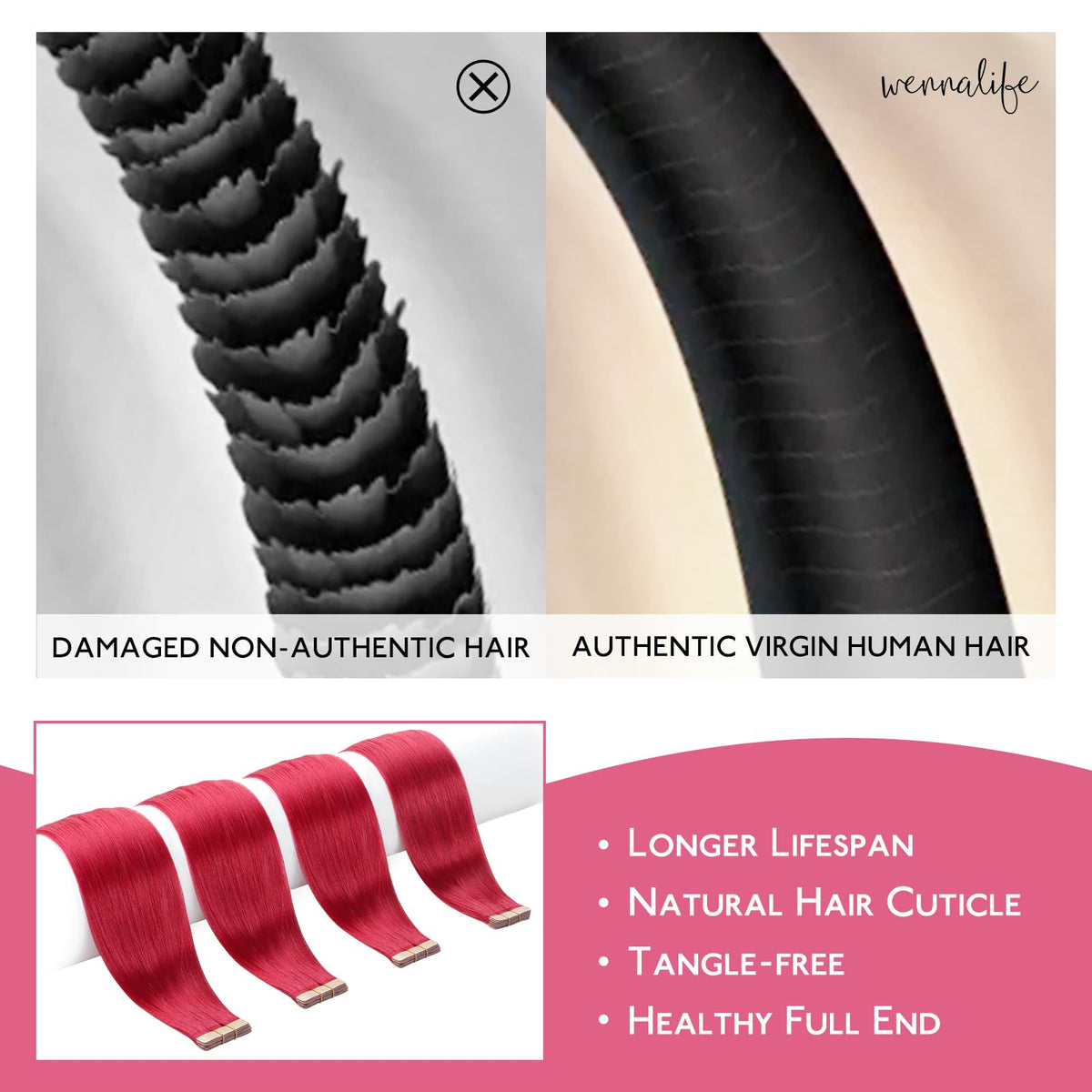Wennalife Tape in Hair Extensions showing the texture