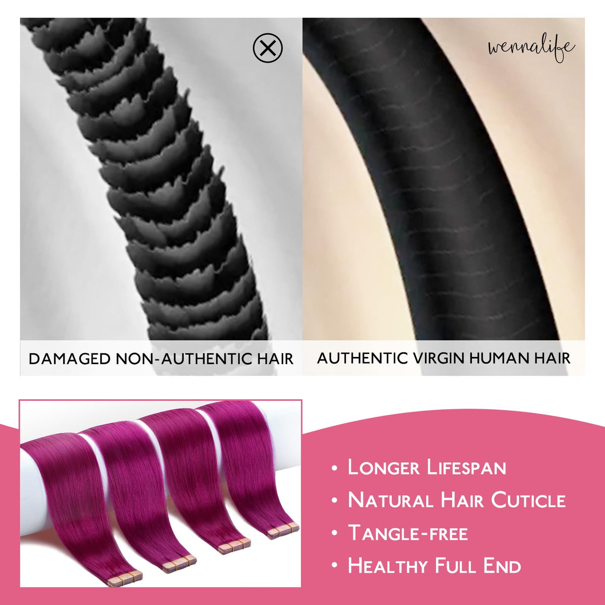 Wennalife Tape in Hair Extensions Violet close-up of tape