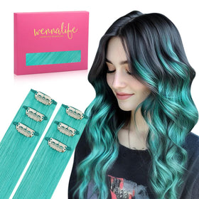 Wennalife Teal Green Clip-In Hair Extensions 14 inch front view