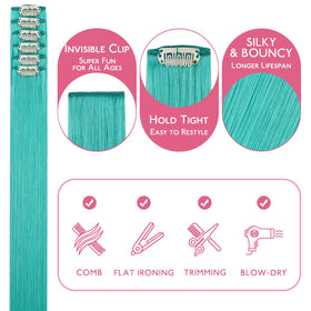 Wennalife Teal Green Clip-In Hair Extensions close-up of clips