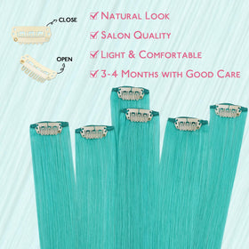 Wennalife Teal Green Clip-in Hair Extensions on model