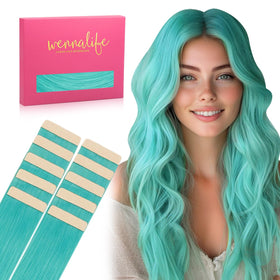Wennalife Teal Green Tape in Hair Extensions 14 inch pack front view