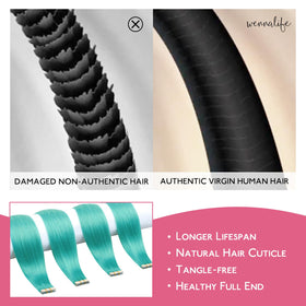 Wennalife Teal Green Tape In Hair Extensions close-up of tape