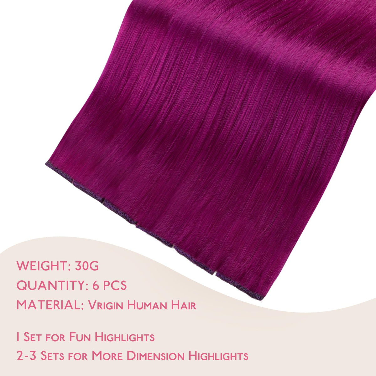 Wennalife Violet Clip-In Hair Extensions 22 Inch showing clip