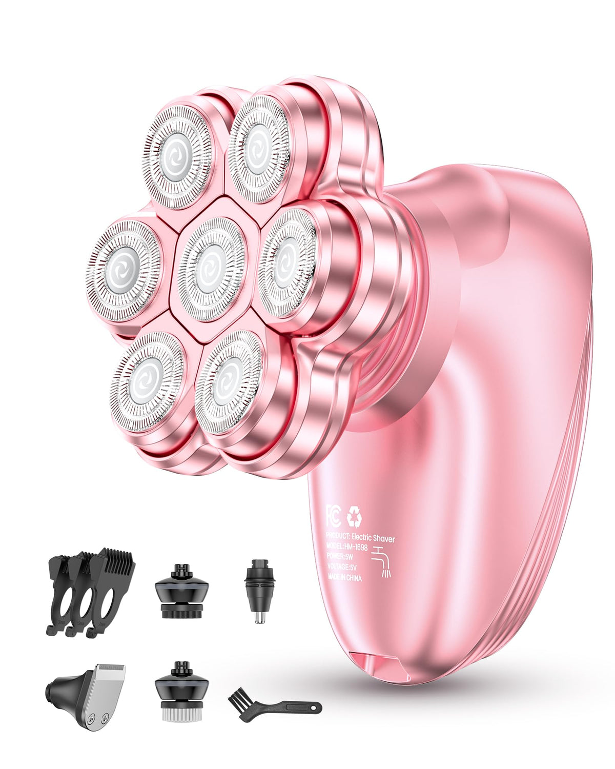 WEQOEE 5-in-1 Electric Razor front view in pink