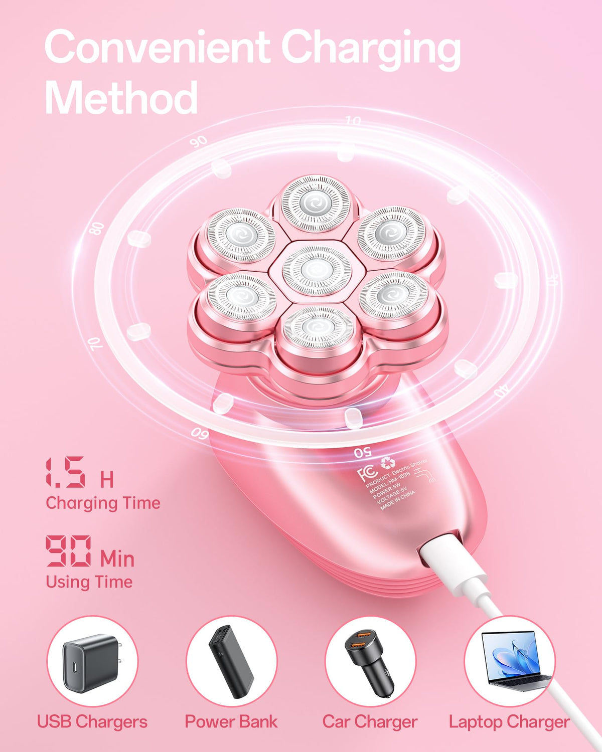 WEQOEE electric razor with LED display showing battery level