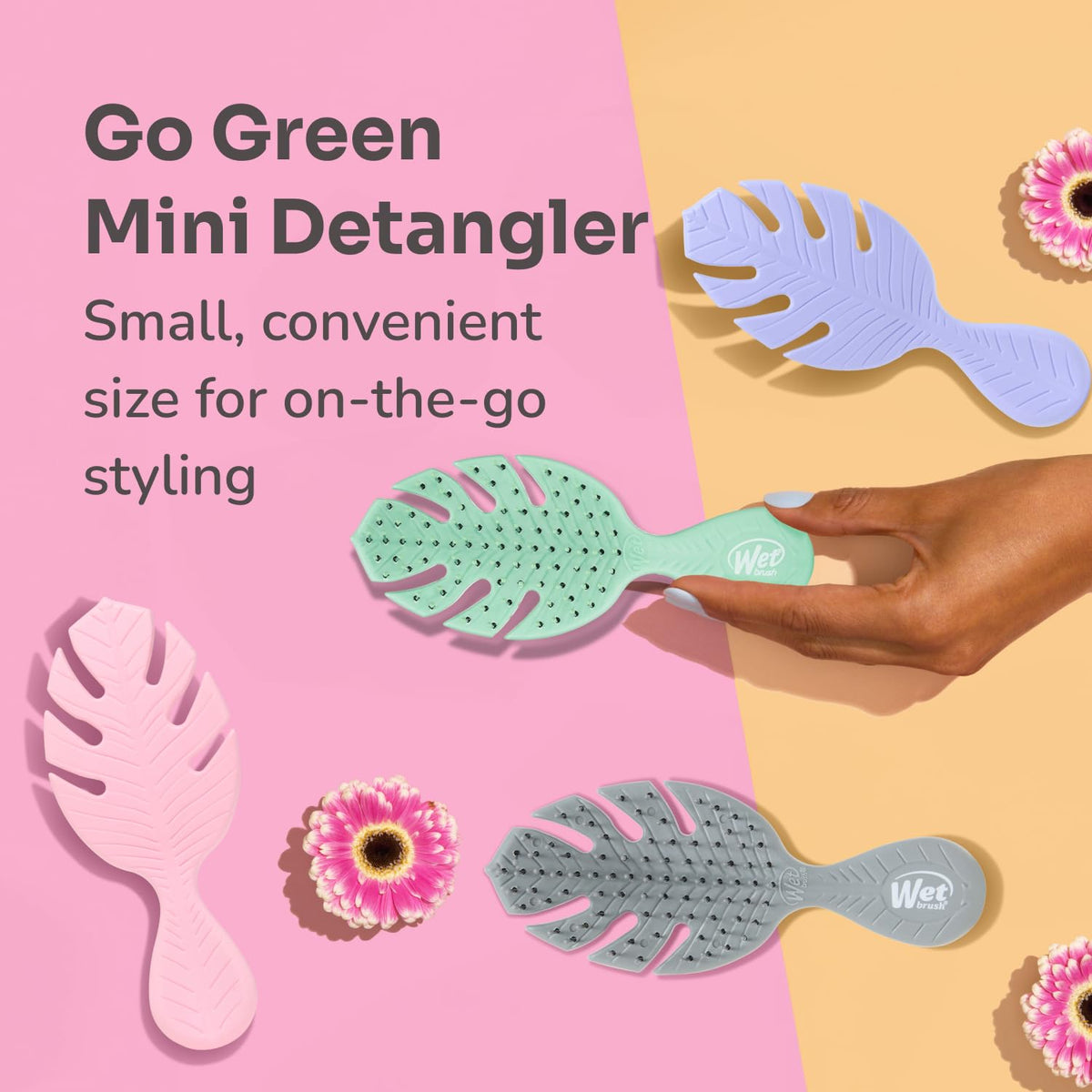Wet Brush Go Green Mini Detangler with eco-friendly label