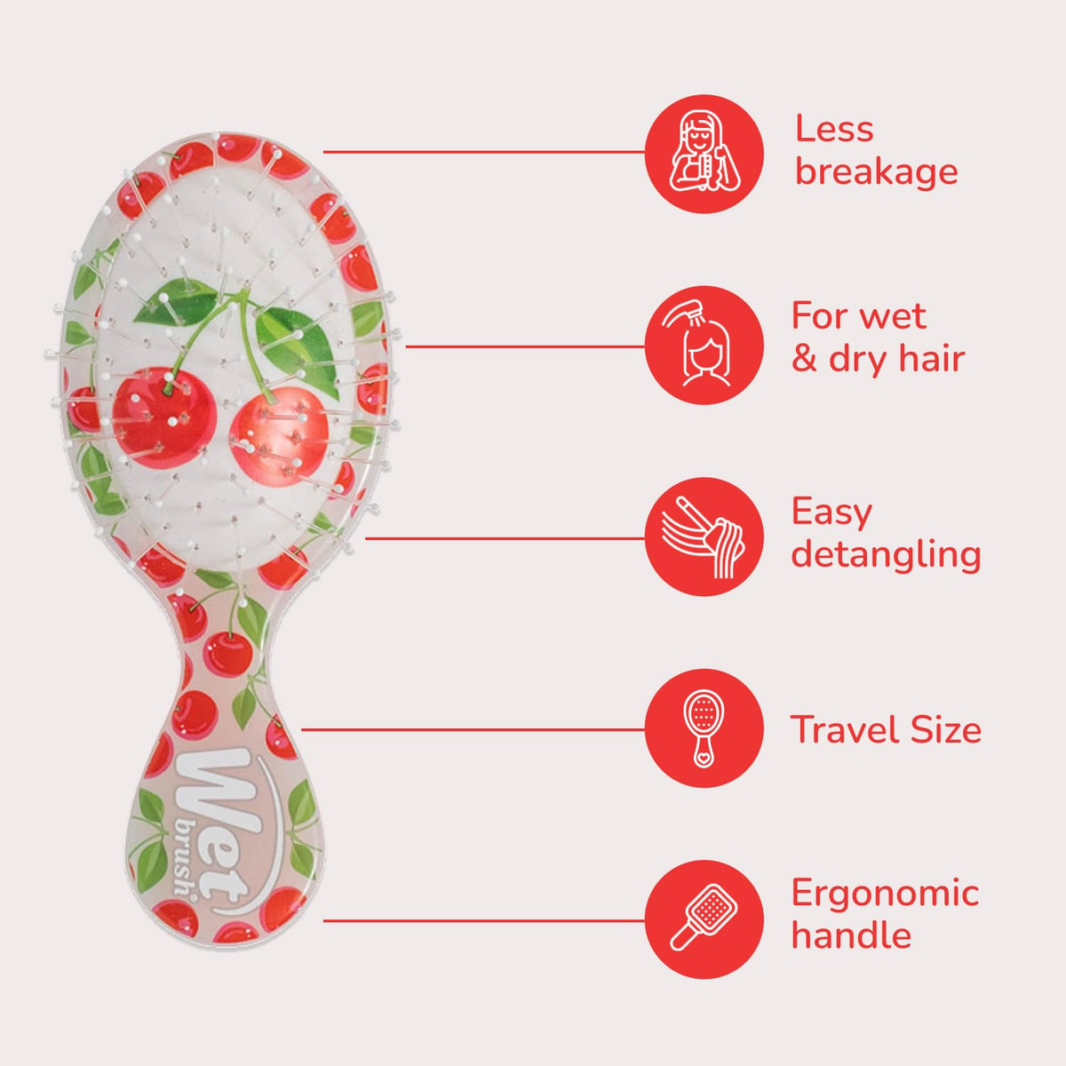 Wet Brush Mini Detangler Hair Brush in Cherry with IntelliFlex bristles