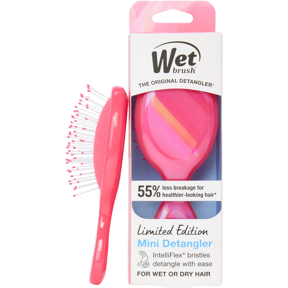 Wet Brush Mini Detangler in Prismatic Glow Pink front view