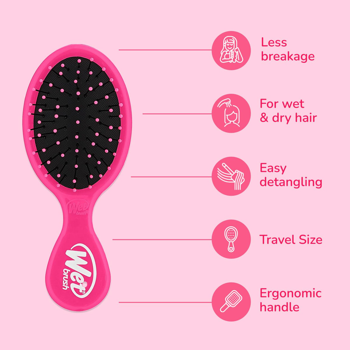 Wet Brush Mini Detangler pink model side view