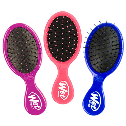 Wet Brush Mini Detangler set in pink, purple, and blue front view