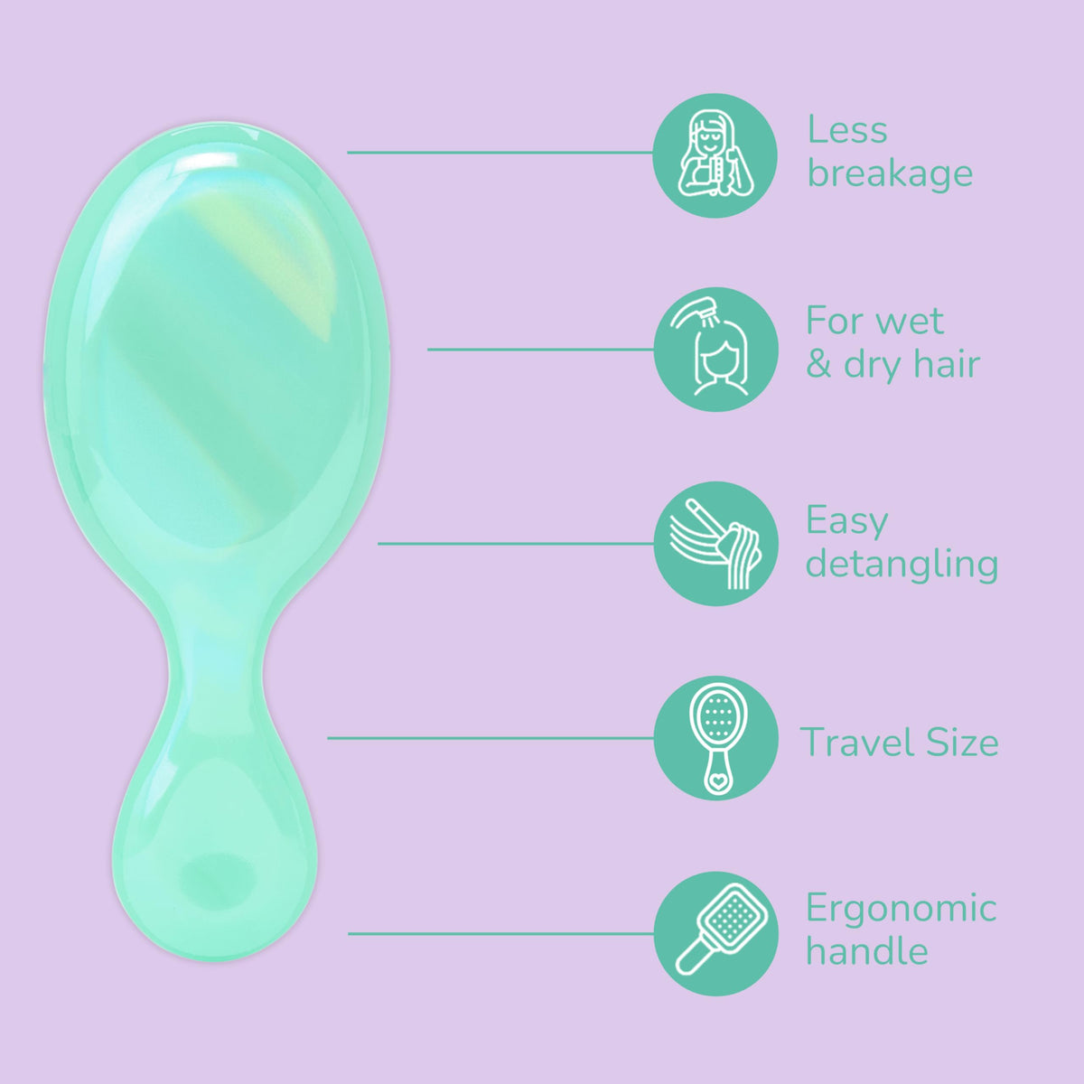 Wet Brush Mini Detangler side view with metallic finish