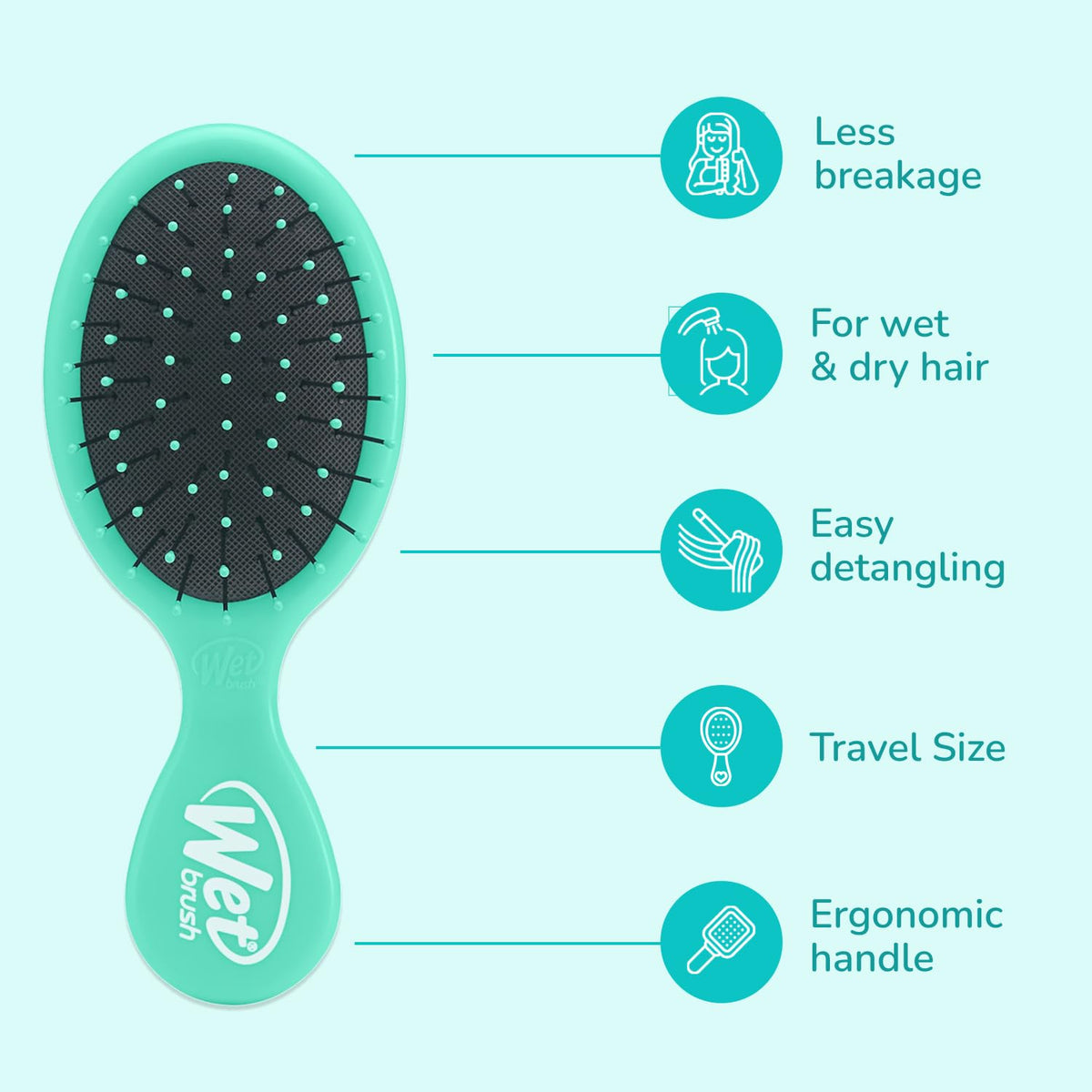 Wet Brush Mini Detangler side view with packaging
