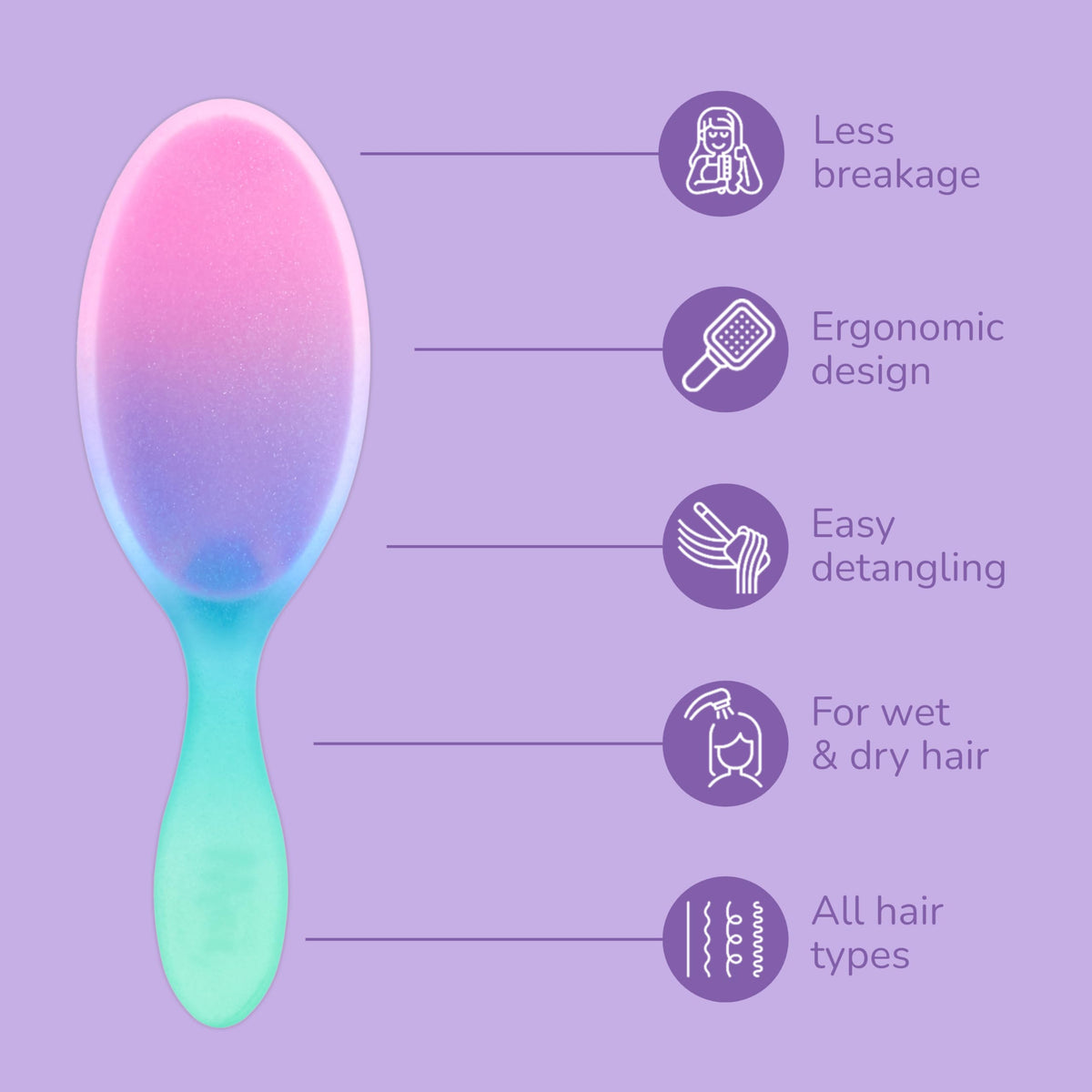 Wet Brush Original Detangler Electric Sky Purple side view