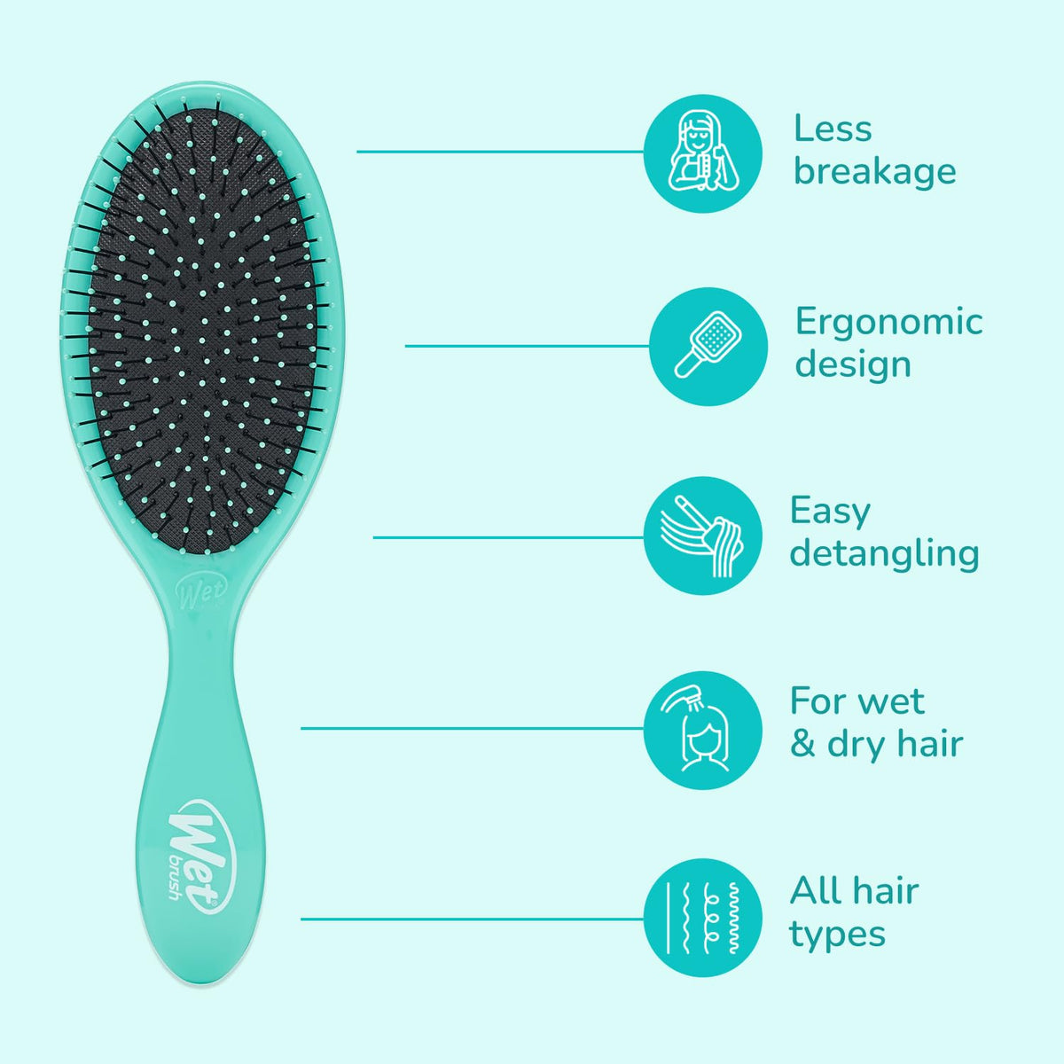 Wet Brush Original Detangler Hair Brush Aqua bristles close-up