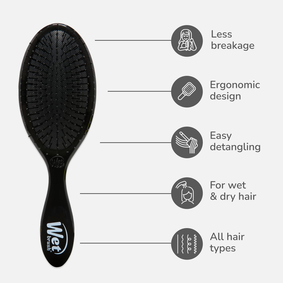 Wet Brush Original Detangler Hair Brush Classic Black bristle close-up