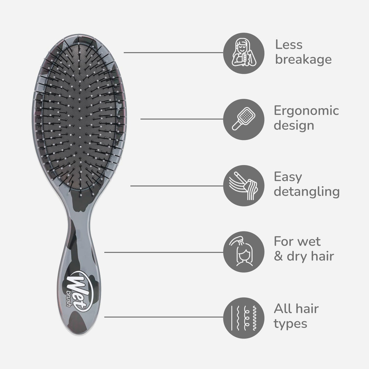 Wet Brush Original Detangler Hair Brush Grey Leopard side view