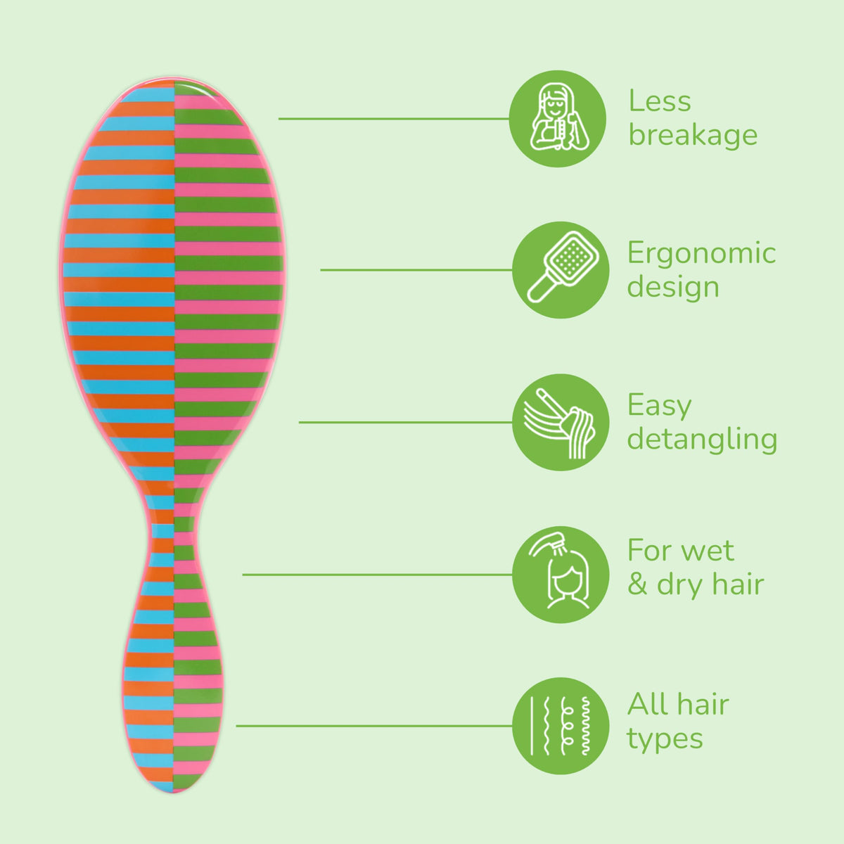Wet Brush Original Detangler Hair Brush with vibrant stripes