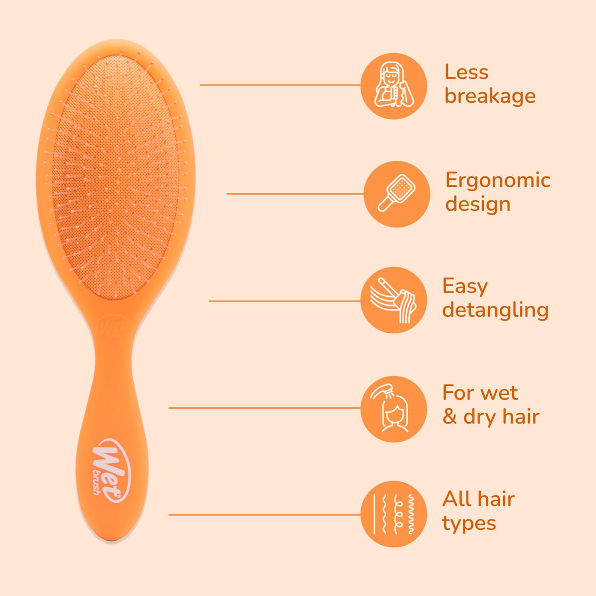Wet Brush Original Detangler Orange Crush bristles close-up