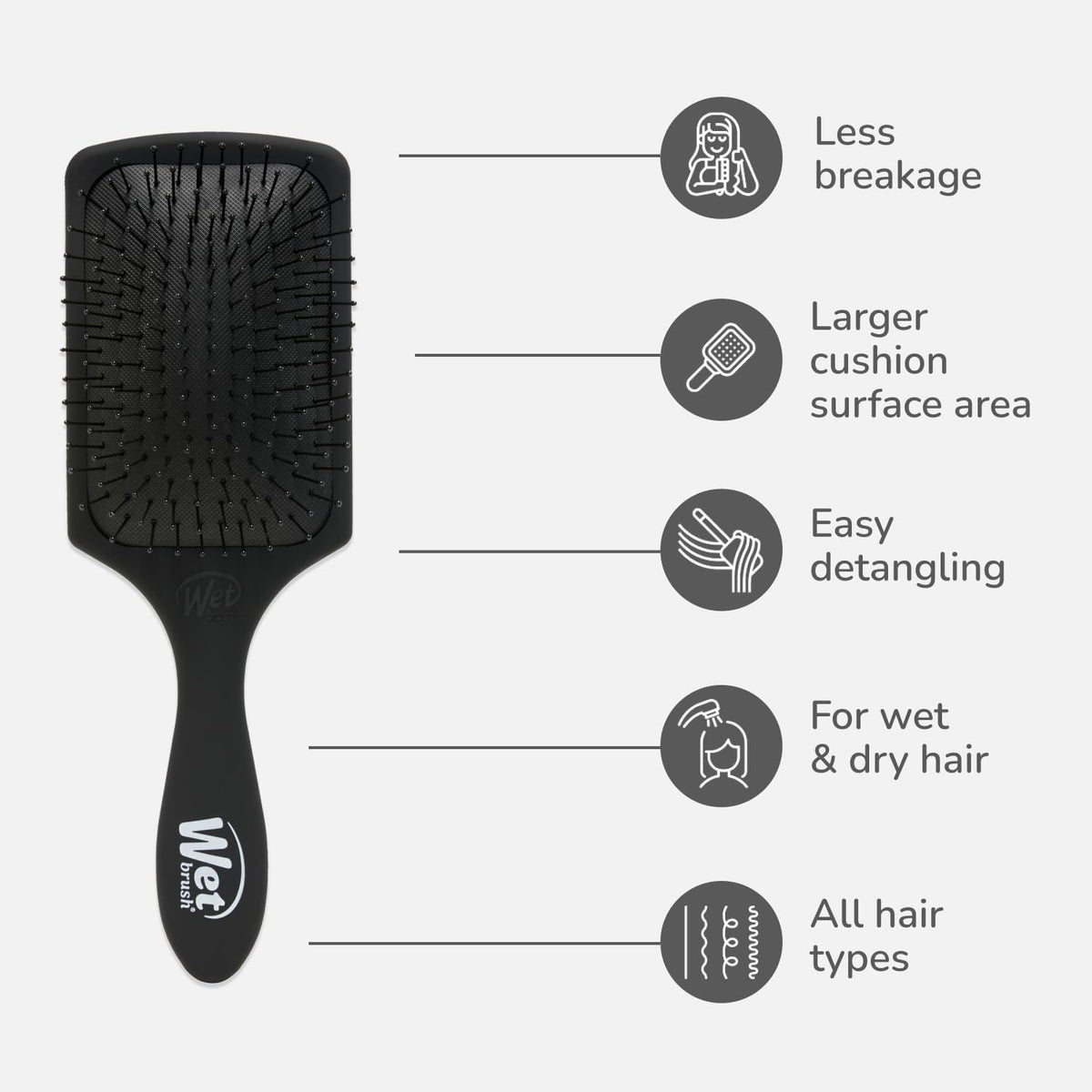 Wet Brush Paddle Detangler with AquaVent design for easy drainage