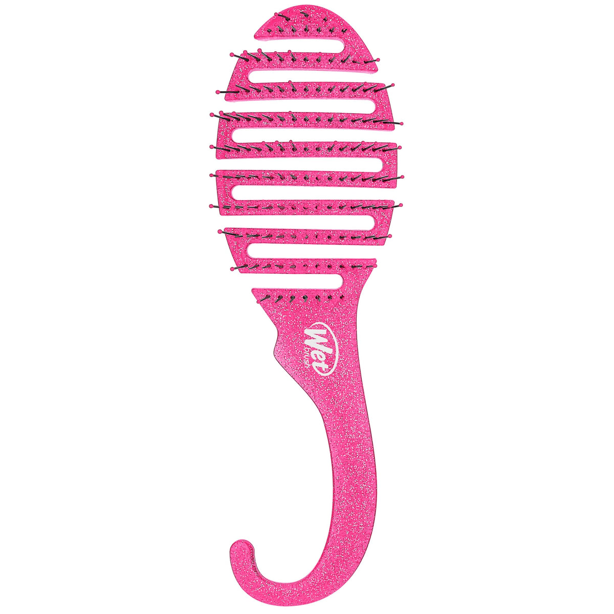 Wet Brush Shower Detangler front view with pink glitter finish