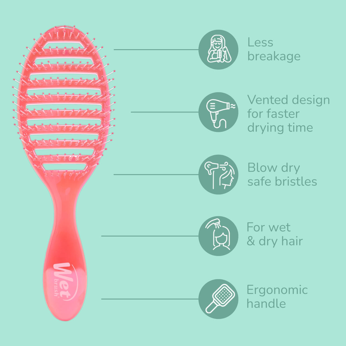 Wet Brush Speed Dry Hair Brush side view with ergonomic handle