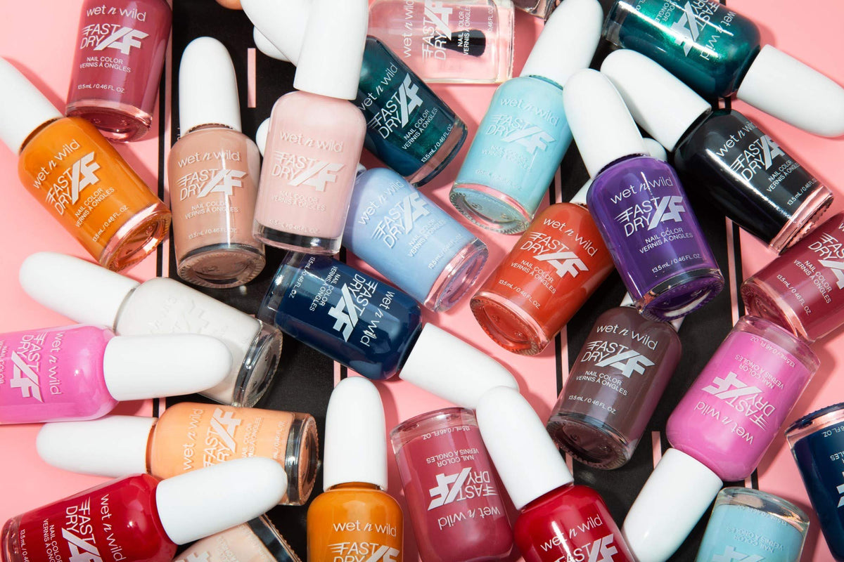 wet n wild Fast Dry AF Nail Polish Cotton Candy with nail art tools