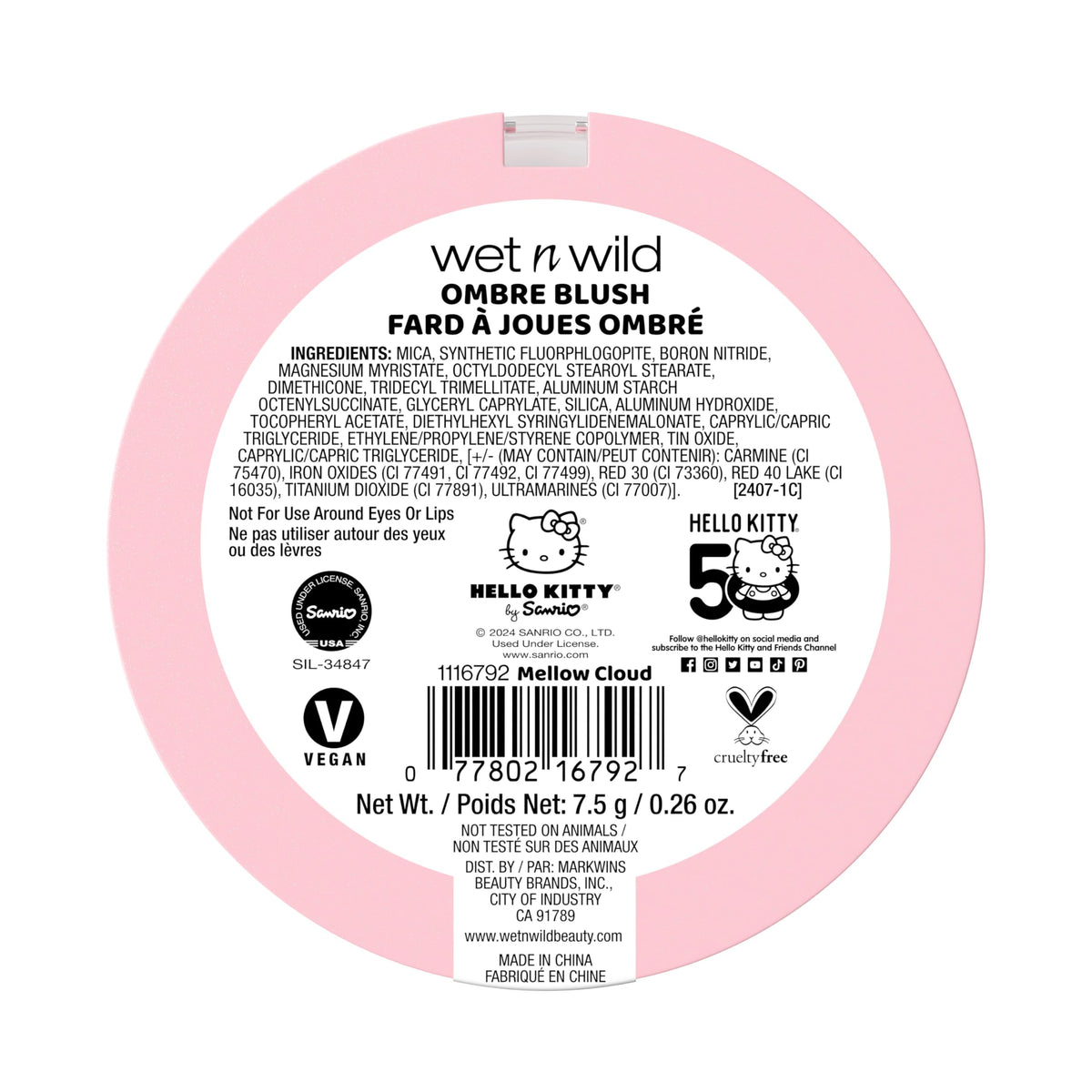 wet n wild Hello Kitty Ombre Blush Mellow Cloud swatch on skin