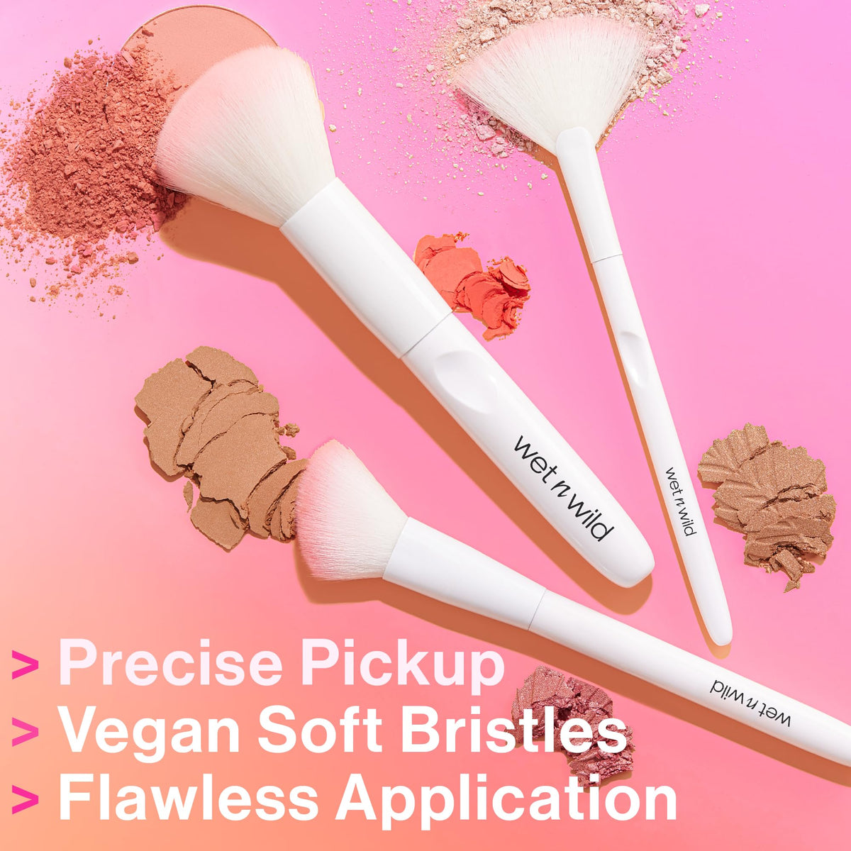 wet n wild Powder Brush in a makeup setup with various products