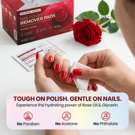 WGF Nail Polish Remover Pad being used on fingernails