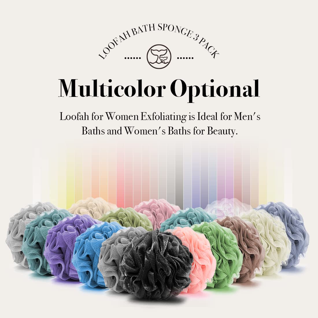 WhaleLife 4-pack of bath loofah sponges on a towel