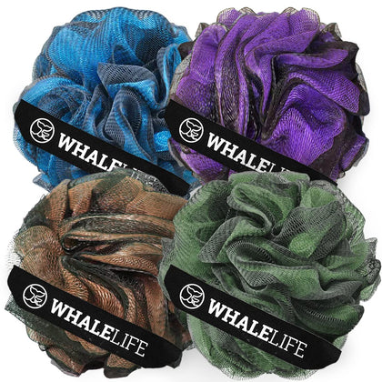 WhaleLife Bath Loofah Sponge 4-Pack in mixed colours