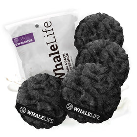 WhaleLife Loofah Sponge 4 Pack in black with rough surface
